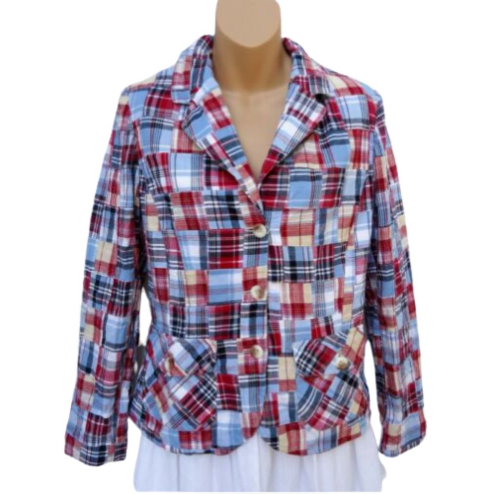 Pendleton Jacket Blazer Madras Plaid Lined Cotton - image 1